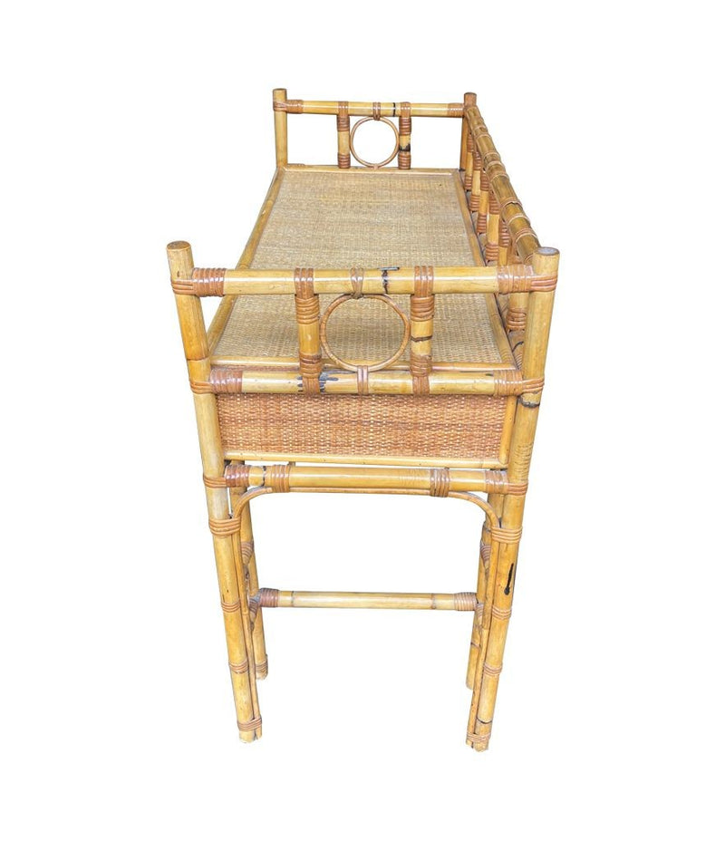 Italian Vintage bamboo & rattan dressing table set with two drawer dressing table, stool and mirror Circa 1970s 