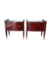 Pair of Art Deco Mahogany bedside tables in the style of Paolo Buffa, Italian, circa 1940s with brass detailing and black glass tops