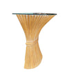 A faux bamboo demilune Mid Century console table shaped as a tied wheat sheaf, with glass top - Mid Century Furniture