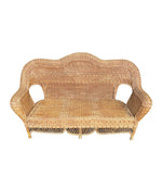 Curvaceous vintage wicker sofa French 1960s with beaded detail