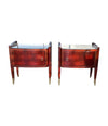 Pair of Art Deco Mahogany bedside tables in the style of Paolo Buffa, Italian, circa 1940s with brass detailing and black glass tops