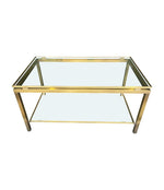 Vintage Coffee table in the style of Guy Lefevre gilt metal two tier circa 1970's French - Mid Century Furniture