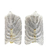 A pair of Italian 1960s Barovier Murano glass leaf sconces with brass fittings