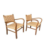 A pair of 1940s French Bauhaus bent wood chairs in the style of Erich Dieckmann with orignal woven rope seats