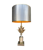 An orignal 1960s Maison Charles "Lotus" lamp in nickel, bronze and brass finish with orignal spun metal shade