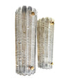 A large quality pair of 1950s Orrefors glass and brass wall sconces by Carl Fagerlund