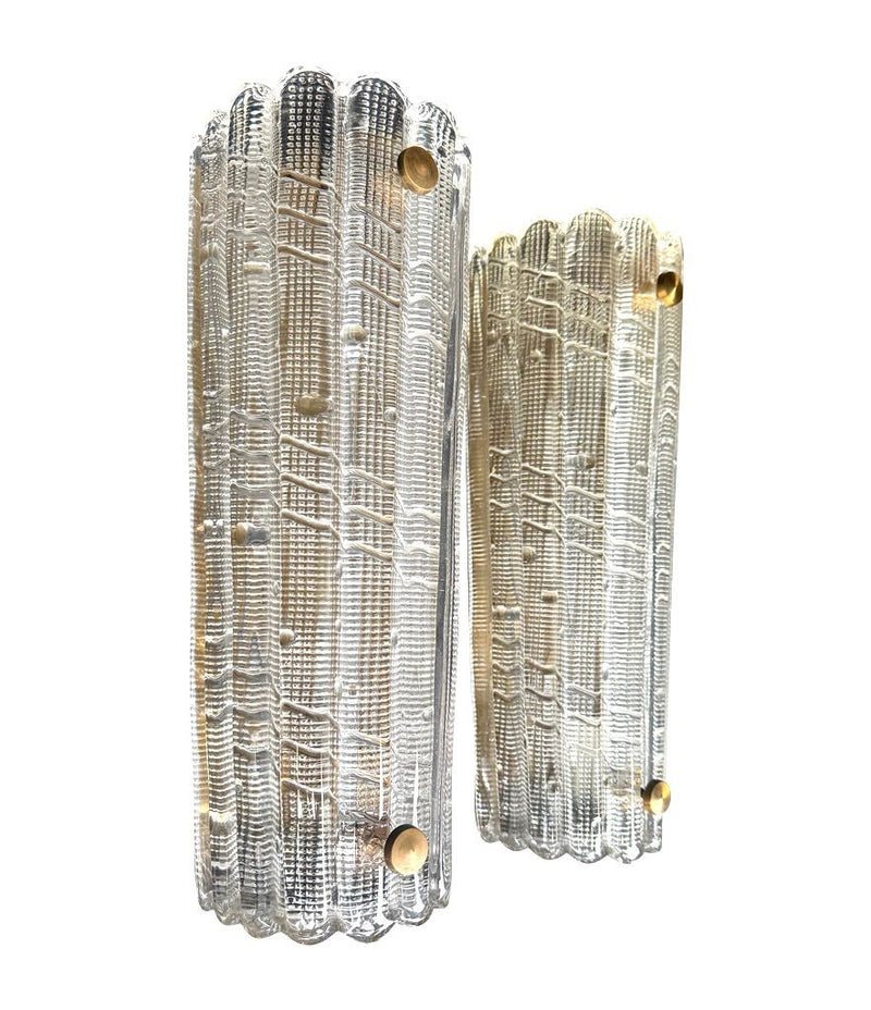 A large quality pair of 1950s Orrefors glass and brass wall sconces by Carl Fagerlund