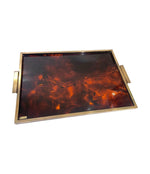 A French 1970s faux tortoiseshell and brass tray in the style of Christian Dior