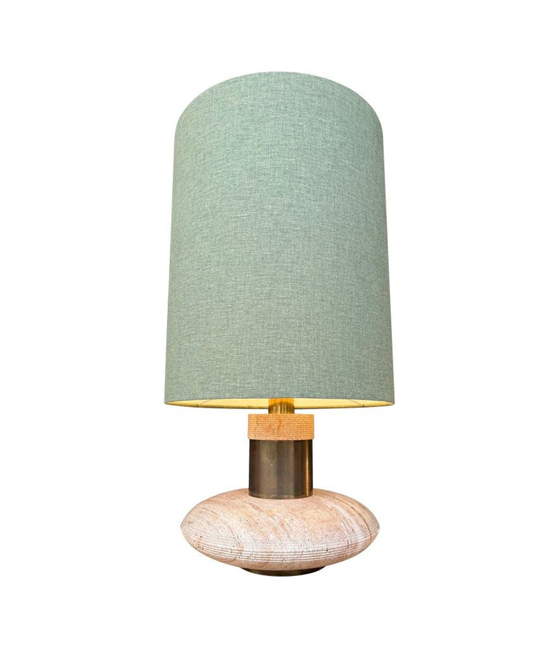 A large 1970s elliptical Italian travertine and brass lamp by Fratelli Mannelli