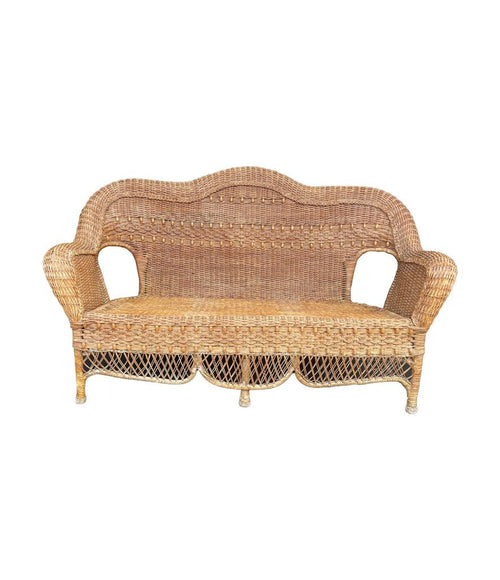 Curvaceous vintage wicker sofa French 1960s with beaded detail