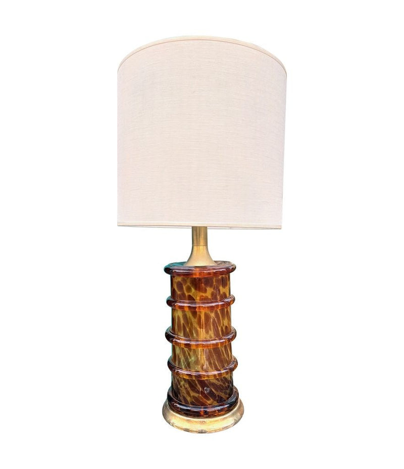 A wonderful large Italian 1970s faux tortoiseshell Murano glass and brass lamp