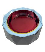 A large heavy 1960s faceted Sommerso Murano glass bowl by Seguso in blue, purple and yellow