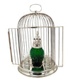 A wonderful Victorian style green glass, cockatoo decanter in silver plated cage with 8 glasses