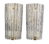 A large pair of Swedish 1960s Orrefors glass and brass wall sconces by Carl Fagerlund