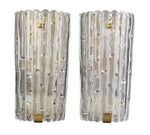 A large pair of Swedish 1960s Orrefors glass and brass wall sconces by Carl Fagerlund