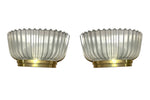 A lovely pair of 1940s Art Deco opaque Murano glass ribbed wall sconces by Seguso with brass wall mounts