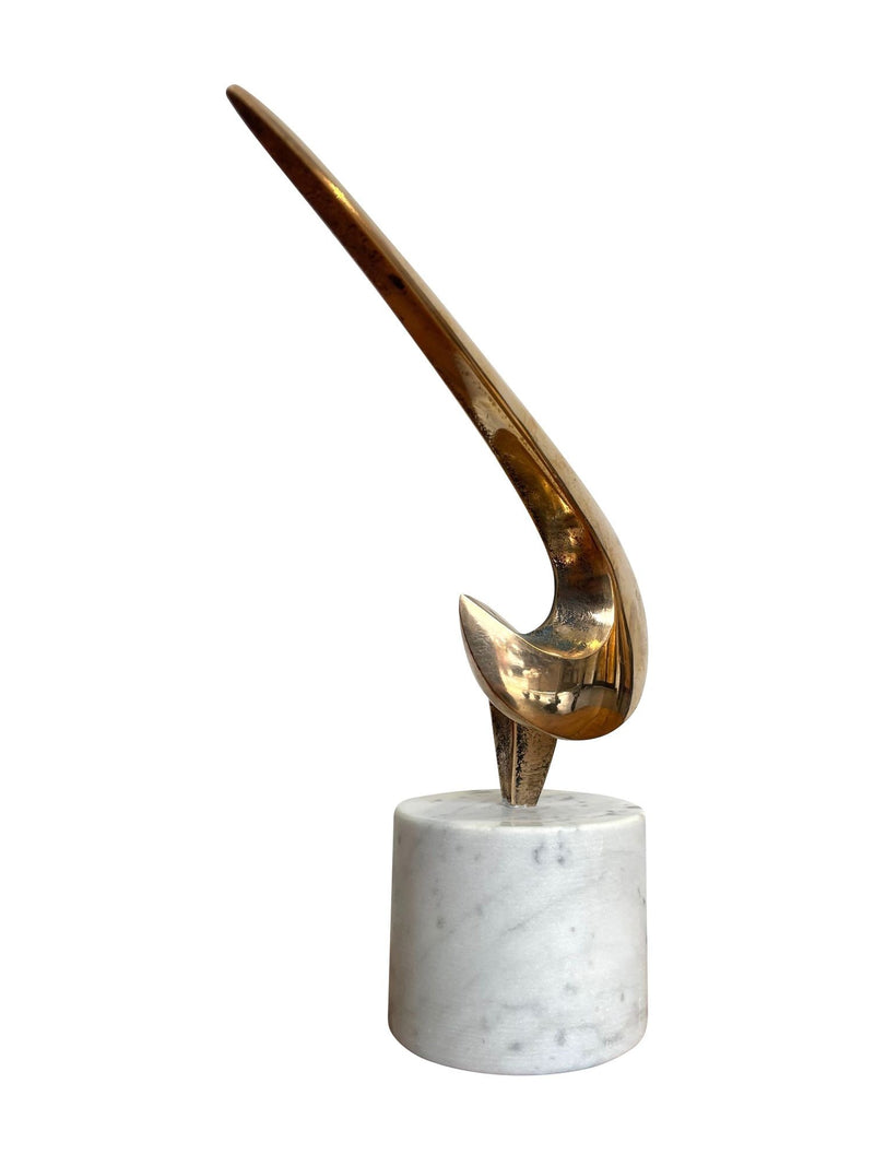 An Italian midcentury abstract 1960s bronze sculpture mounted on a circular Carrara marble base.