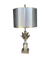 An orignal 1960s Maison Charles "Lotus" lamp in nickel, bronze and brass finish with orignal spun metal shade