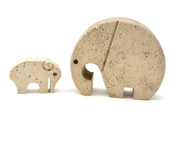 A pair of Italian 1970s carved travertine elephants by Fratelli Mannelli