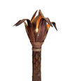 An unusual palm tree floor lamp with real palm trunk, wooden base and wooden shaped leaves