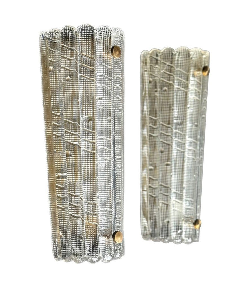 A large quality pair of 1950s Orrefors glass and brass wall sconces by Carl Fagerlund