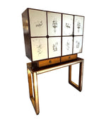 An Italian 1940s mirrored birdseye maple wood and mahogany bar cabinet by Osvaldo Borsani