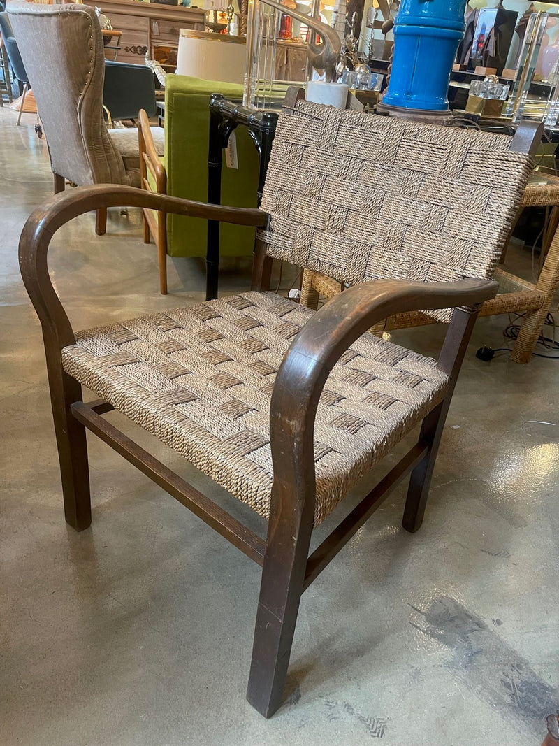 A pair of 1940s French Bauhaus bent wood chairs in the style of Erich Dieckmann with orignal woven rope seats