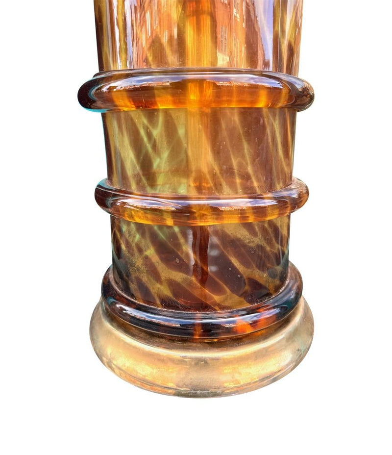 A wonderful large Italian 1970s faux tortoiseshell Murano glass and brass lamp