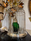 A wonderful Victorian style green glass, cockatoo decanter in silver plated cage with 8 glasses