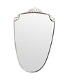 An orignal pair of 1950s Gio Ponti style Italian portrait brass framed mirror with brass top scroll detailing