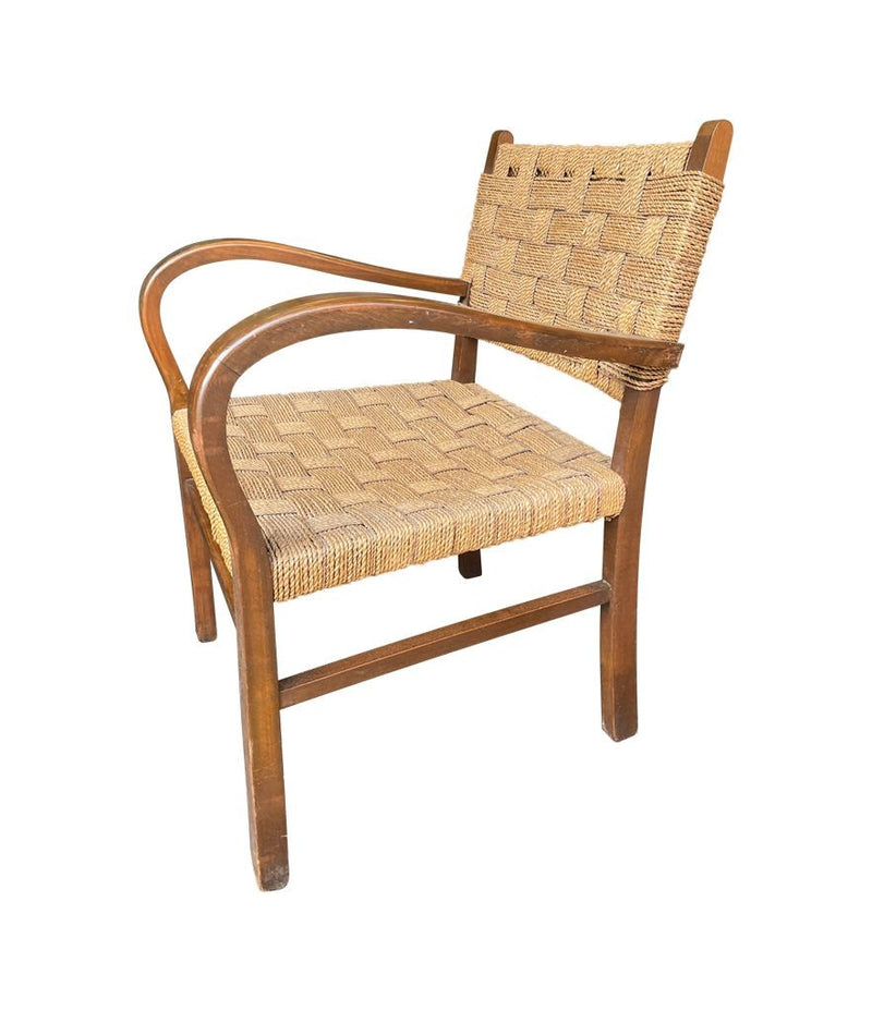 A pair of 1940s French Bauhaus bent wood chairs in the style of Erich Dieckmann with orignal woven rope seats