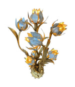 A wonderful 1960s Italian gilt metal flower lamp with seven lights in the flowers