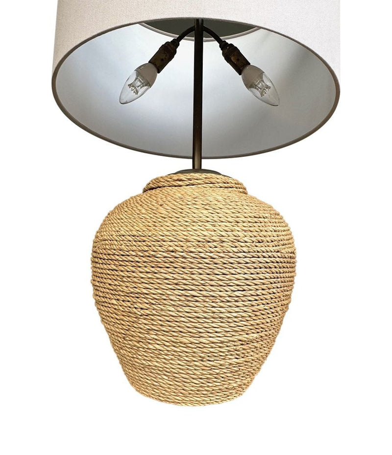 A pair of 1950s large Italian Riviera woven rope lamps with bronze fittings