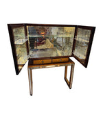 An Italian 1940s mirrored birdseye maple wood and mahogany bar cabinet by Osvaldo Borsani