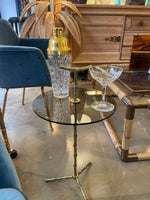 A pair of 1960s Maison Baques brass faux bamboo martini tables with smoked glass top