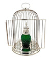 A wonderful Victorian style green glass, cockatoo decanter in silver plated cage with 8 glasses