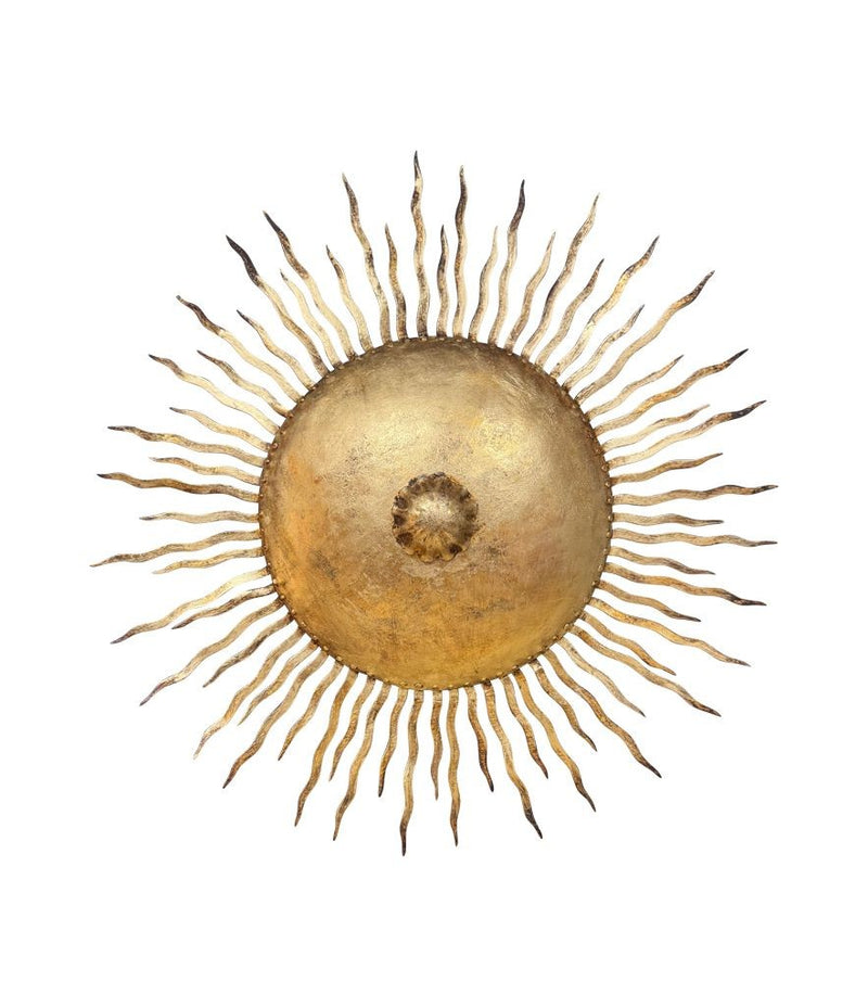 A pair of large 1950s Spanish sunburst wrought iron wall sconces