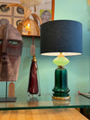 A pair of large large dark and light green Murano opaline lamps by Cenedese