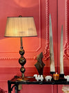 A pair of large Italian 1970s solid brass lamps with orignal satin shades