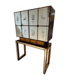 An Italian 1940s mirrored birdseye maple wood and mahogany bar cabinet by Osvaldo Borsani