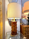 A wonderful large Italian 1970s faux tortoiseshell Murano glass and brass lamp