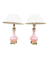 A large pair of Paul Hanson 1950s lamps with pink Murano opaline glass bases, mounted on sold brass bases
