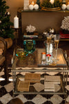 A pair of 1950s gilt wrought iron French side tables, with glass shelves