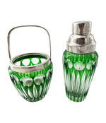 A wonderful Wilhelm Wolff 1940s crystal and silver plated cocktail shaker and ice bucket