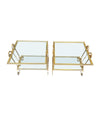 A pair of 1950s gilt wrought iron French side tables, with glass shelves