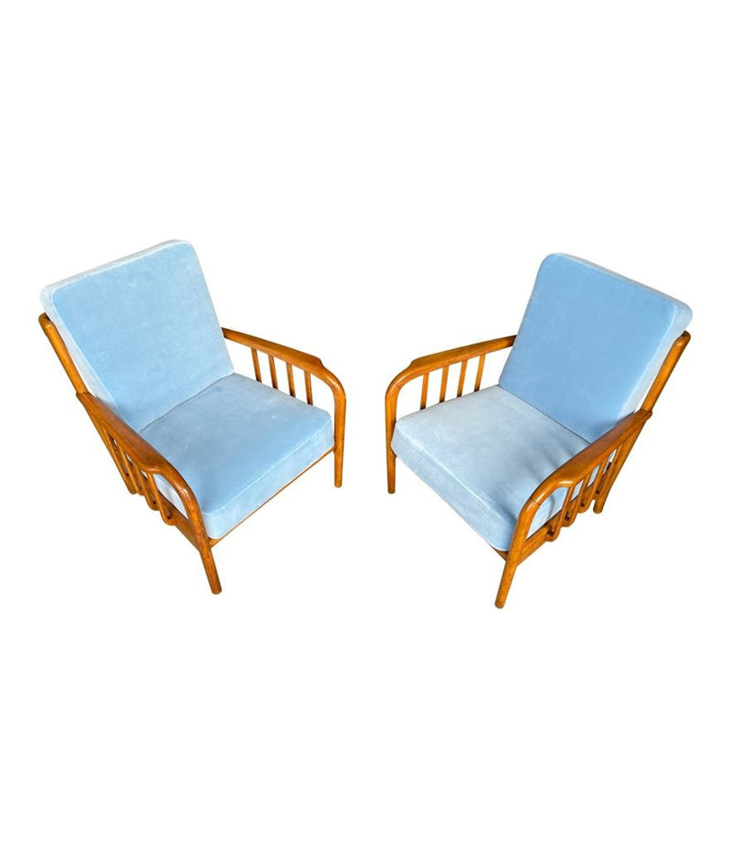 A pair of 1950s Italian armchairs attributed to Paolo Buffa, newly upholstered in Designers Guild velvet