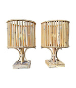 A pair of French 1960s bamboo lamps by Louis Sognot with orignal bamboo shades