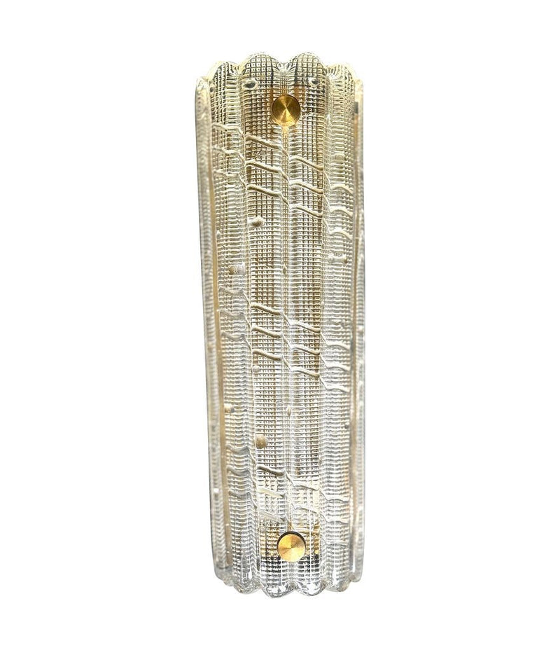 A large quality pair of 1950s Orrefors glass and brass wall sconces by Carl Fagerlund