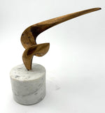 An Italian midcentury abstract 1960s bronze sculpture mounted on a circular Carrara marble base.