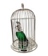 A wonderful Victorian style green glass, cockatoo decanter in silver plated cage with 8 glasses